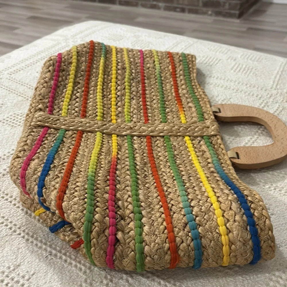 Antik Kraft Rainbow Boho Beach Hippie Woven Jute Basket Bag‎